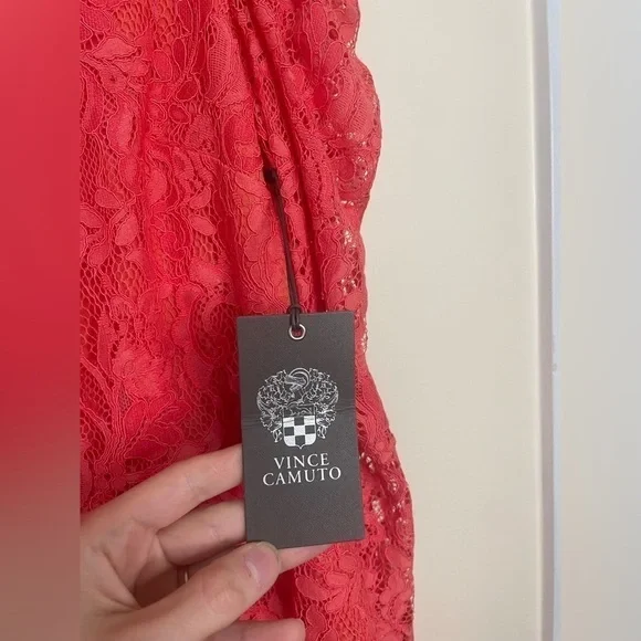 Vince Camuto Bright Coral Red Puff Sleeve MIDI Dress NWT - Picture 8 of 13